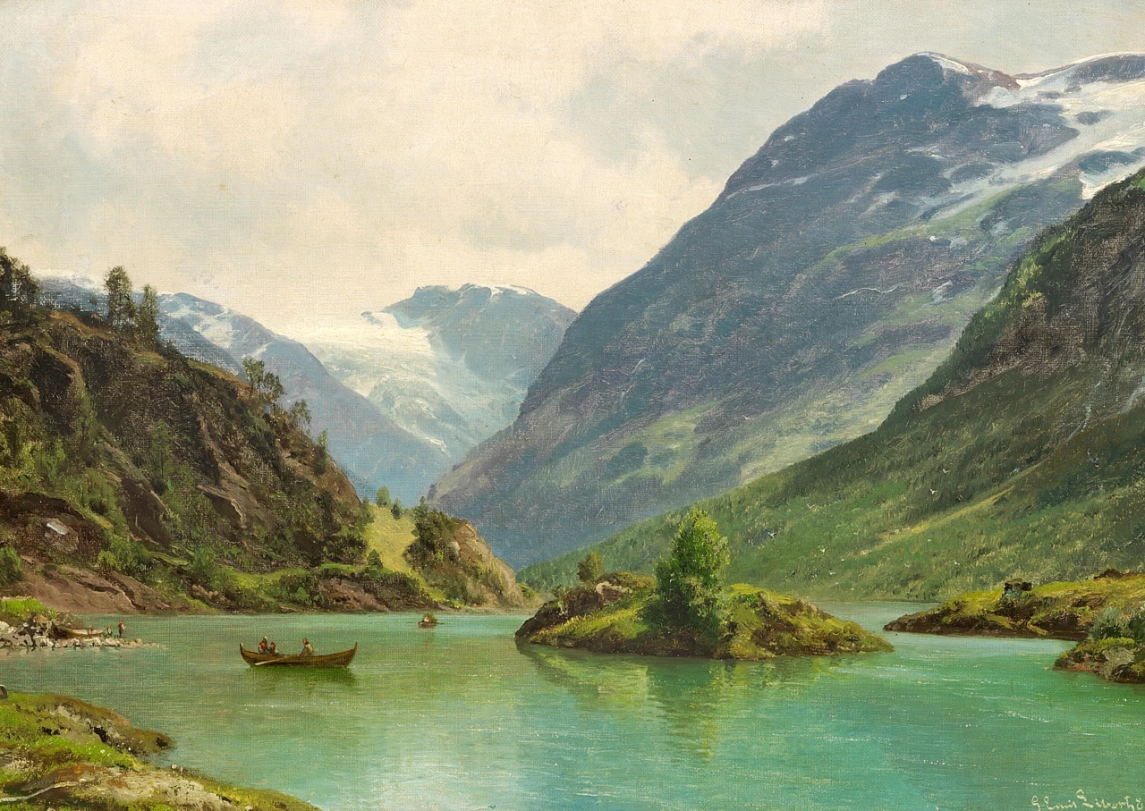 Loenvandet a Nordfjord in Norvegia in un giorno di pioggia, 1885